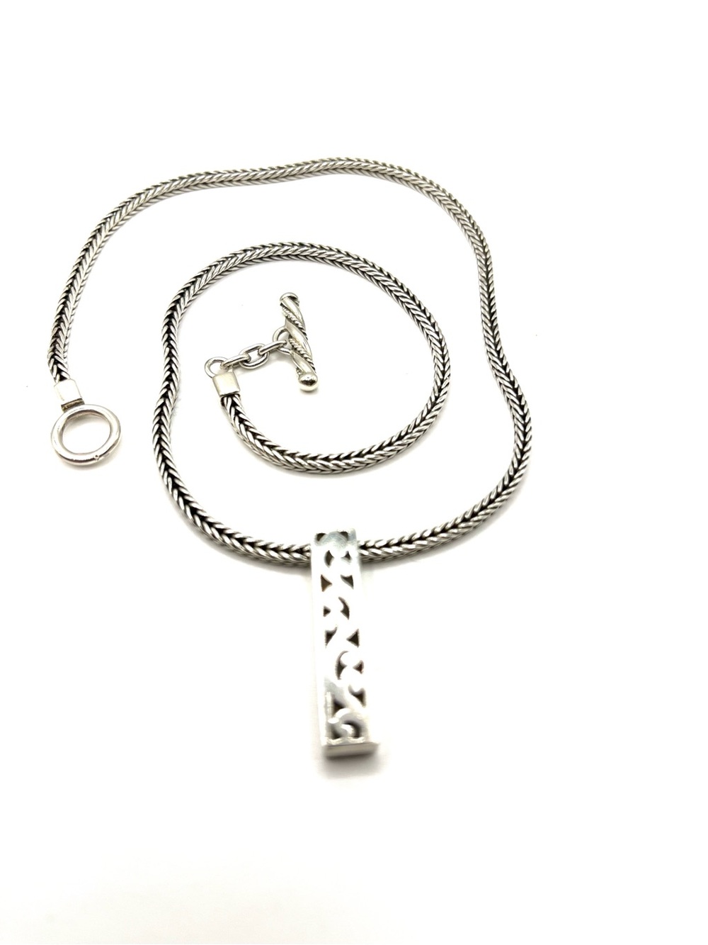 Lois Hill Sterling Silver Scroll Rectangular Pendant Necklace Vintage